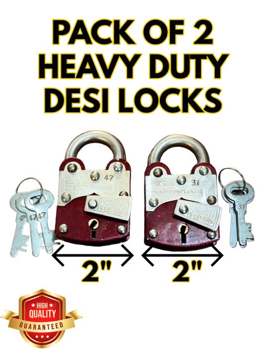 PACK OF 2 HEAVY DUTY DESI LOCKS IN 2INCH SIZE-NADEEM LOCK MADE IN PAKISTAN-GATE LOCK-DOOR LOCKS-SHOP LOCKS-DESI LOCKS WOTH 3 KEYS