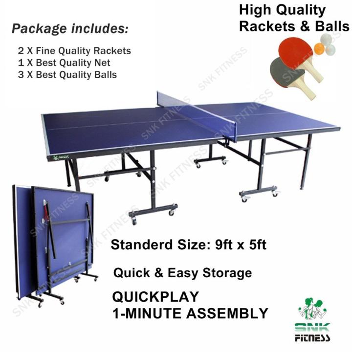 International Standard Foldable Table Tennis Table SNK FITNESS Standard Size 9'x5' with Locking Wheels, Net, Rackets Set and Balls