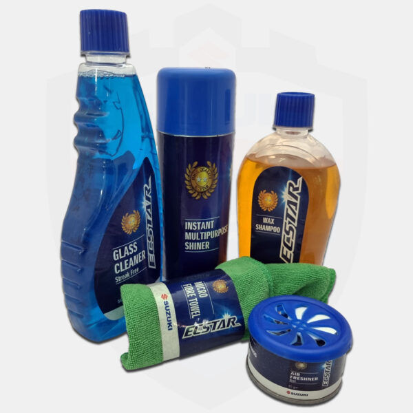 Complete Suzuki Genuine Car Care Kit – Car Cleaning Kit, Car Maintenance Kit, Suzuki Genuine Accessories, Wheel cleaner, Car Care Products, Car Care Products (Car Shampoo, Car Freshener, Glass Cleaner, Microfiber Towel and Interior Shiner)