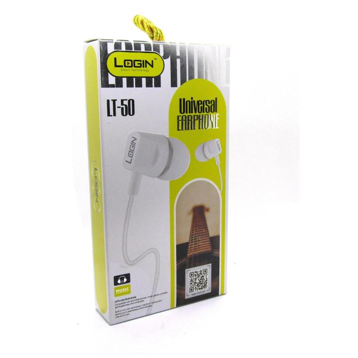 Login Universal Stereo Earphones  Handsfree LT-50 White Hand Free