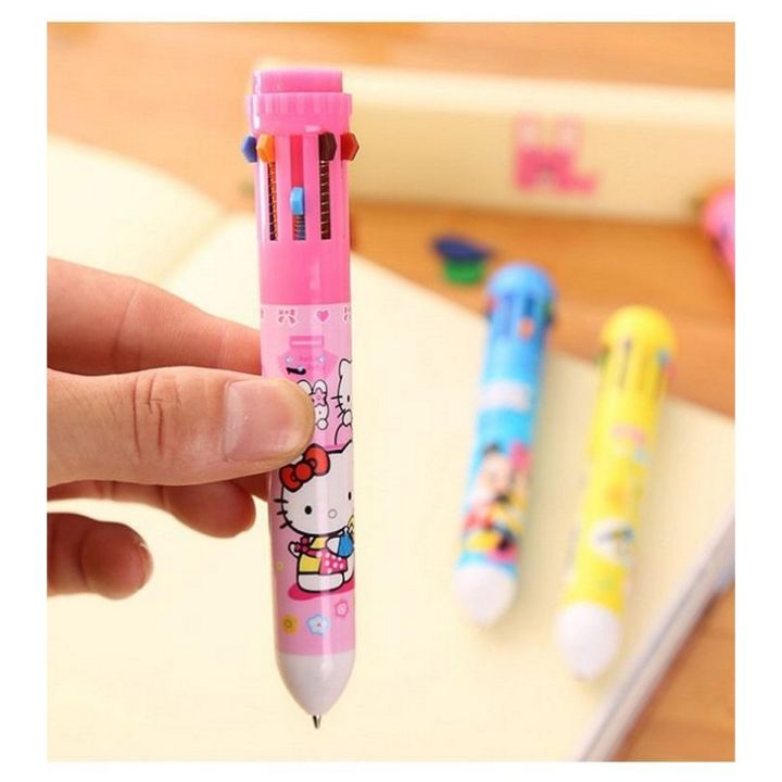 Multicolor 10 in 1 cartoon character ballpoint pen - 2pcs