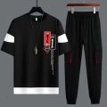 Aybeez- Stylish Short Sleeves Printed Pannelling Tracksuit For Men. 