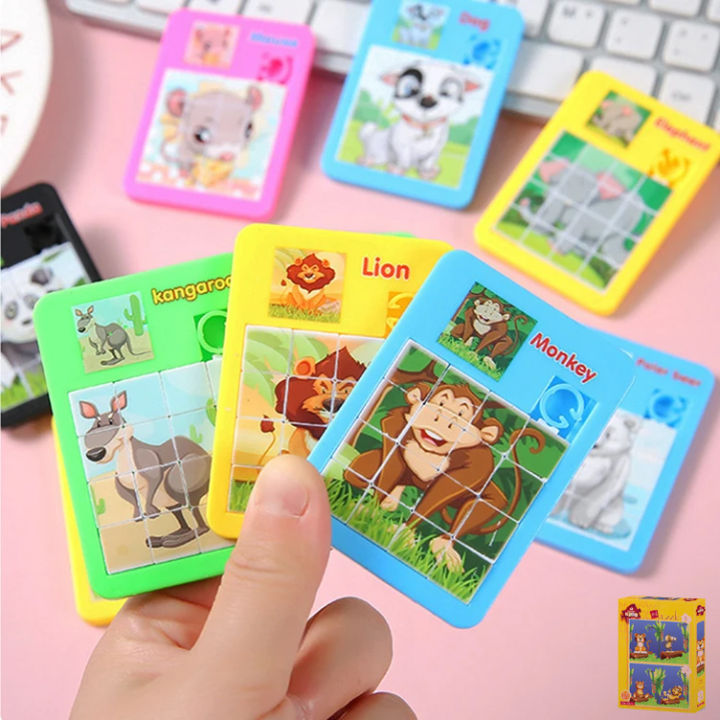 6 Pcs Set - Cartoon Animal Pattern Sliding Puzzle Toys For Kids Fun and Brain Game - Jigsaw Slide Puzzles - Slideways Puzzle Boys Girls Baby Toy