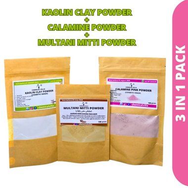Bundle of 3 Kaolin Clay Powder+Multani Mitti Mask Powder+calamine Pink Clay Powder for Face Pack 100% pure Natural & Organic/3 in 1 pack bundle