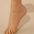 【Shop Now and Save】 Fashion Boho Double Heart Anklet Hollow Out Colorful Bling Hollow Out Love Foot Chain\ Foot Chain Geometric Leg Chain Summer.
