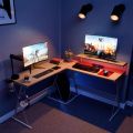 55 inch L-Shaped Gaming Computer Desk with Monitor Stand Home Office Corner Desk  Black & Brown)  (Customised). 