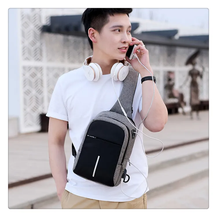 Small usb charge shoulder bag men messenger bags male waterproof sling chest bag boy travel bagpack men cross body bags Daraz.pk