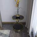 Black Round Side Table in Tempered Glass with Gold Storage, Luxury Toughened Glass Corner Table with Stainless Steel Gold Finish, and Nordic Luxury Wooden Side Table - The Perfect Serving, Accent, and End Tables for Your Room!. 