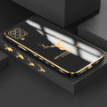Samsung A12 Cartoon ELK Deer Reindeer Square Edge Pattern Casing Plated Phone Shell Luxury Plating Soft Phone Case. 