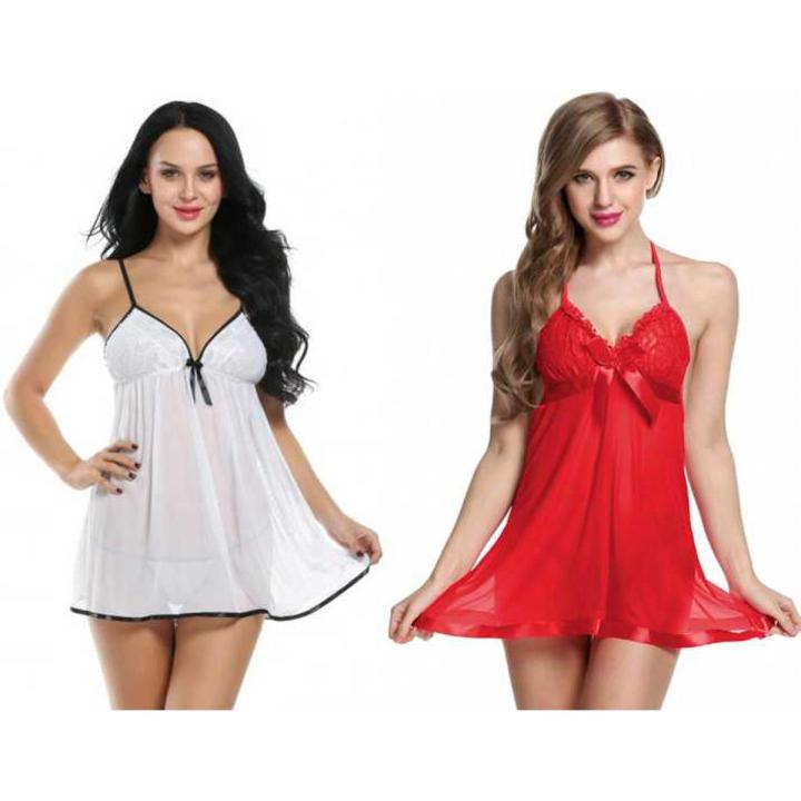 Women Transparent Hot Sleepwear Baby doll Bridal Underwear Honeymoon Night Dress Daraz.pk