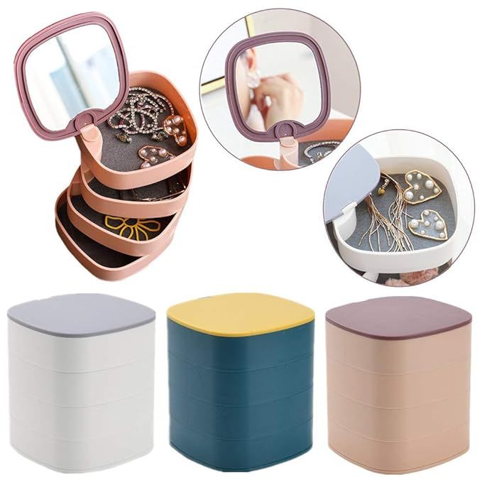 SAJEES 4-Layer 360 Degree Rotating ROUND Jewellery Organizer Box