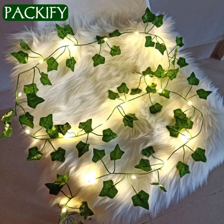 PACKIFY Artificial Plant Leaves bail with 10 ft Fairy Lights Battery Operated - Money Plant Bail Room decoration items - Wall Hanging Flower