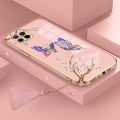 Casing Samsung a12 a22 Phone Case Plating Straight Edge Silicone Phone Case Beautiful Butterfly design with Tassel Lanyard. 