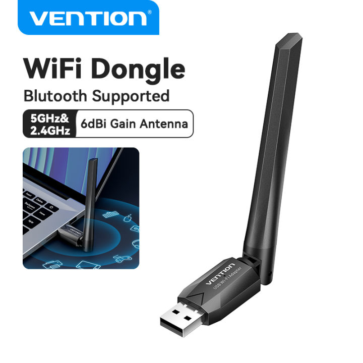 Vention USB WIFI Dongle 6dBi High Gain Antenna AC650 Network Adapter 5GHz 2.4GHz Dual Band Wifi Connector for PC Desktop Laptop Bluetooth 5.0 Supported LAN Receiver