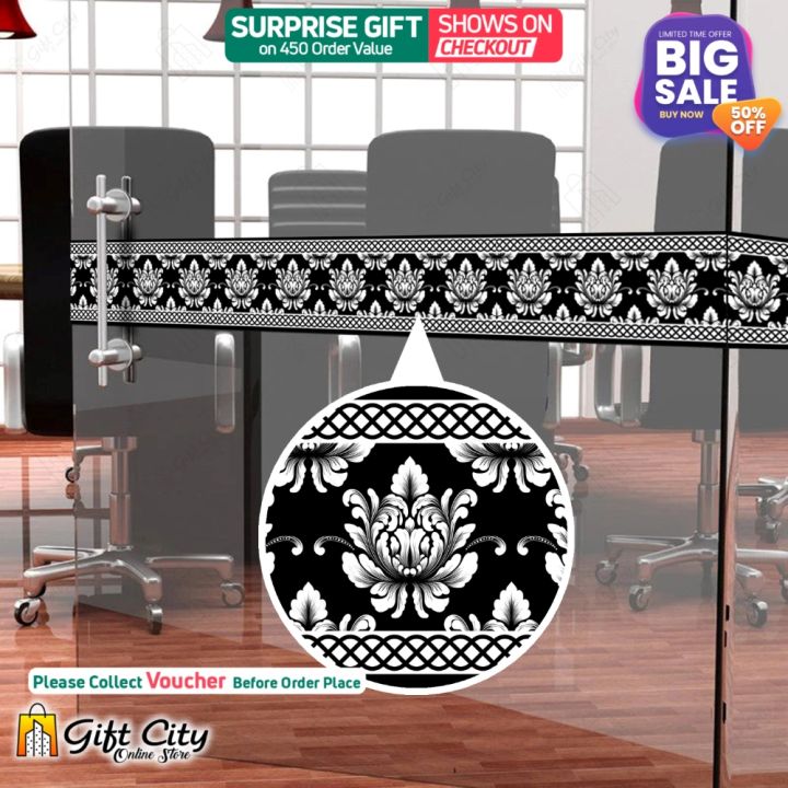 Gift%20City%20Presents%20Black%20and%20White%20Pattern%20Design%20Wall%20Decorative%20Self%20Adhesive%20Border%20Tile%20Stickers%20Multiple%20Quantity%20-%2024x7%20cm%20for%20Bathroom%20Kitchen%20Wallpaper%20-%20Image%202