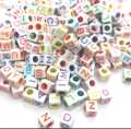 Pack of 100 Pcs, Mix Alphabet Loose Spacer,   Square Multicolor Acrylic Beads for DIY, Jewellery making and arts and crafts.. 