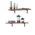 Wood and Metal Floating Wall Shelves | Home Decorative Shelf (24*8 Inches, Forest Dark) - Pack of 2, L Bracket (Forest Dark & Black). 