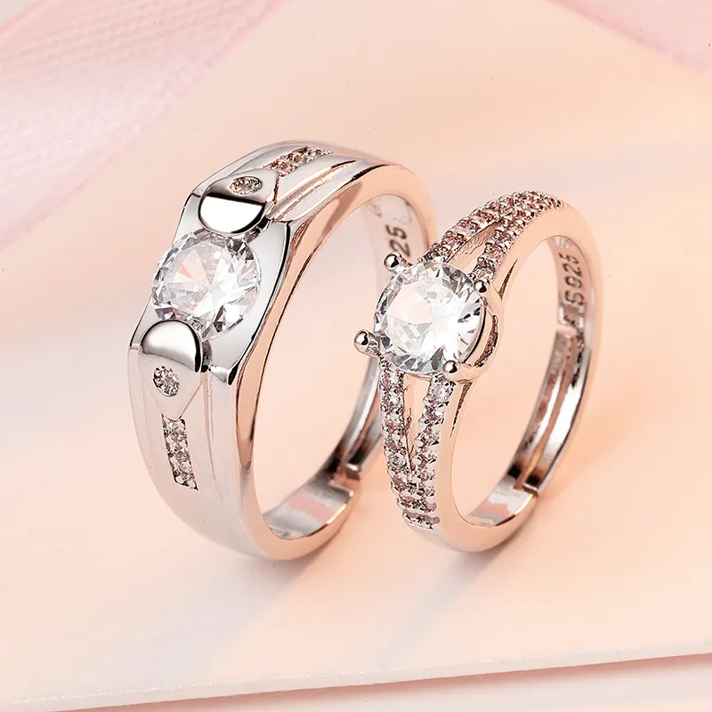 Pair of Adjustable Engagement Couple Rings set With Box for Girls and Boys  Silver Diamond Cuple Rings Pair resizable | Daraz.pk