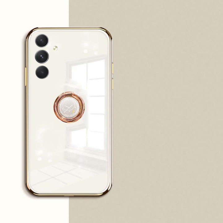 For Samsung Galaxy S23 FE（ Galaxy S23 Fan Edition ）Case Soft Plating Antioxidant Clear Ring holder stand For Galaxy S23 FE Back Cover