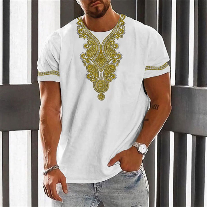 Hot selling ethnic clothing printed T-shirts, new men's short sleeves
