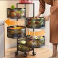 Kitchen Round shape Storage Rack Vegetable Rack 3/4/5 Layer's 360 Degree Movable Cylindrical Kitchen Storage Rack, Closet Storage Rack, Condiment Jars, Vegetable and Fruit Kitchen Storage Trolley for Home/Office. 