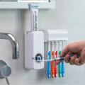 Automatic Toothpaste Dispenser with Wall Mount Toothbrush Holder Toothpaste Squeezer with 5 Brushes Set Kids Hands Free Toothpaste Dispenser for Shower Bathroom Sink.. 