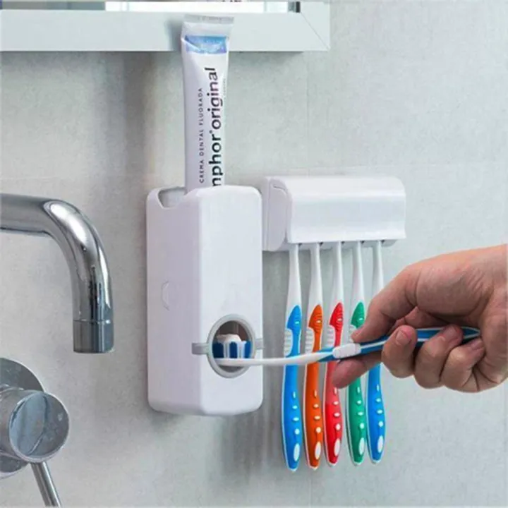 Automatic%20Toothpaste%20Dispenser%20with%20Wall%20Mount%20Toothbrush%20Holder%20Toothpaste%20Squeezer%20with%205%20Brushes%20Set%20Kids%20Hands%20Free%20Toothpaste%20Dispenser%20for%20Shower%20Bathroom%20Sink.%20-%20Image%202