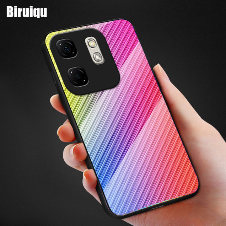 Biruiqu For Infinix Hot 50i Carbon Fiber Glass Protective Case Cover
