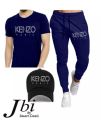 Kenzo Paris Printed Tracksuit Summer Half Sleeves Round Neck T-Shirt Trouser With Printed Cap Tracksuit for Men Blue Summer Mens Tracksuit. 