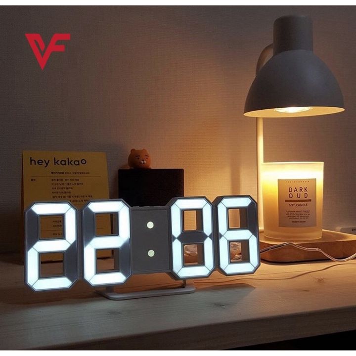 White 3D Led Digital Clock Snooze Bedroom Desk Alarm Clocks 24/12 Hour Display Home Decoration Hanging Wall Clock Calendar Thermometer Voice Control Backlight  Time Temperature Display For Bedroom Office Living Room Home Decor Gift Nightstand Bedside