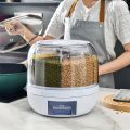 Rotatable Airtight Rice Dispenser with 6-Portion Storage - Waterproof & Moisture-Proof Kitchen Storage Solution. 