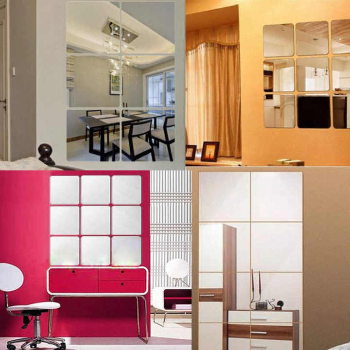16pcs DIY Square Mirror Tile Wall Sticker Self Adhesive Room Decor for Modern Art