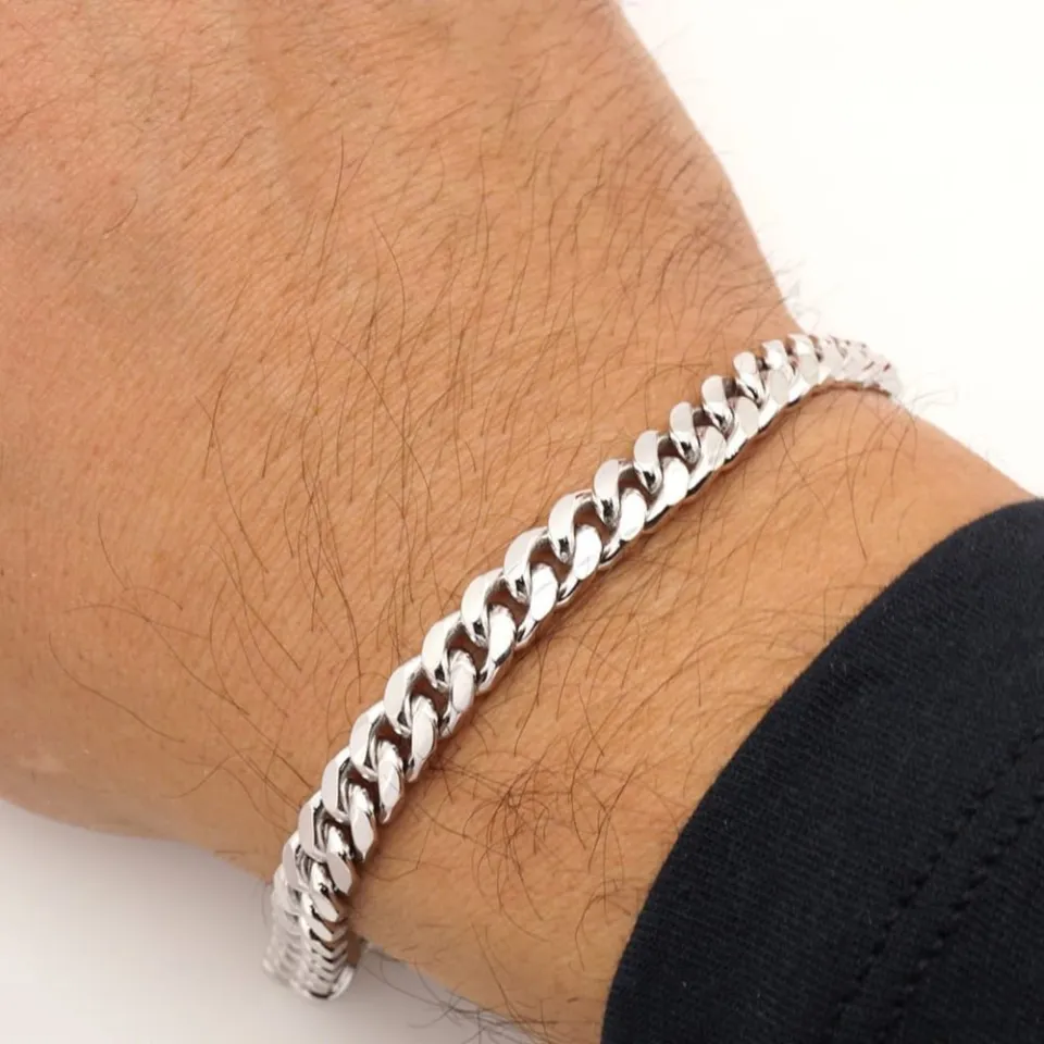 Silver Trendy Stainless Steel Cuban Link Chain Bracelet Wrist band