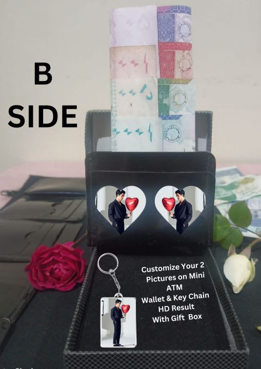 Men Wallet|Men Wallet For Atm Cards|Wallet Mini|Wallet Slim|Wallet For Gift|Wallet Small And Shiny| CUSTOMIZE YOUR 2 PICTURES ON MINI ATM WALLET & KEY CHAIN (PERFECT GIFT TO SEND YOUR FATHER , HUSBAND , FIANCE OR ANY ONE)