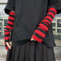 Arm Sleeves Stretchy Knitted Arm Sleeves with Thumbhole Design Red-black Striped Half Finger Arm Gloves for Cosplay Halloween Costume Women's Elbow Length Arm Warmer. 