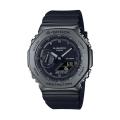 Casio G Shock Mens Black Stainless Steel Case Round Analog+Digital World Time Stop Watch Calender Timer 5 Daily Alarm LED Light Multi-Functions Black Resin Strap Watch-GM-2100BB-1ADR. 