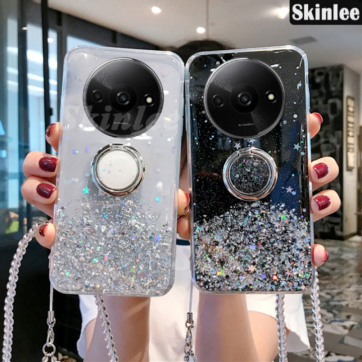 Phone case For Redmi A3X Back cover Glitter Starry Sky Bling Ring Lanyard Shiny Transparent Holder Stand Girls Soft Cover For Mi Xiaomi Redmi A3X Cover cases
