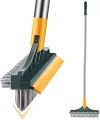 3 in 1 Floor Scrub Brush with Squeegee, Floor Brush Scrubber with Long Handle, Bathroom Kitchen Crevice Cleaning Brush with Squeegee, 120° Triangular Rotating Brush Head for Cleaning Wall Deck Tile. 