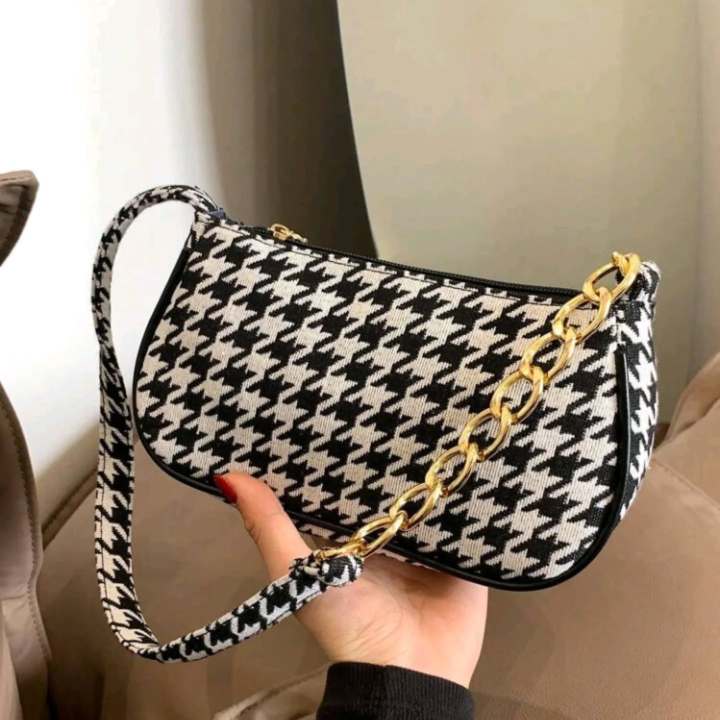 Women's Fashion Houndstooth  Print Crossbody Bag, Casual Versatile Retro Shoulder Purse, Lightweight for Shopping, Work, Travel, Commuting, Perfect Gift, Polyester Lining, Zip Closure, No Oil Edging