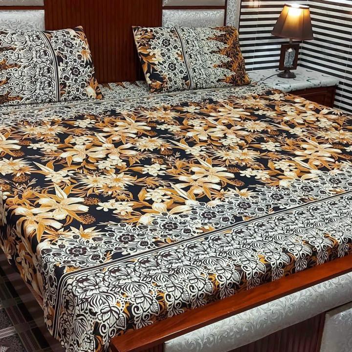 Cotton Crysal Double Bed Sheet Set -Double Bed Sheet -New Desion - Black Maple