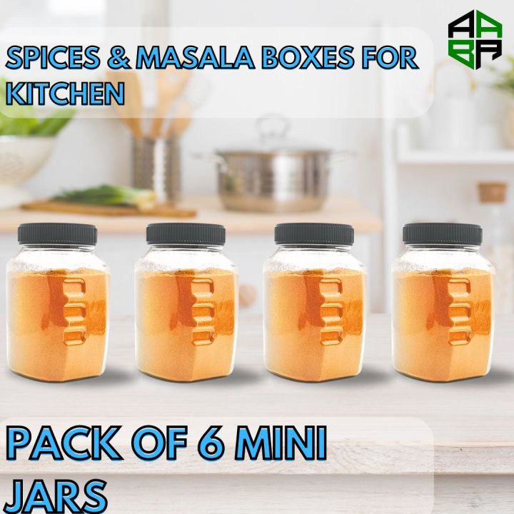 MINI TEA JAR Pack of 6 Jars for Kitchen - 250 GM STORAGE JARS SET RACK Storage FOOD GRADE plastic TEA DESIGN 250GMS, Jars for kitchen, Spice Jars for kitchen