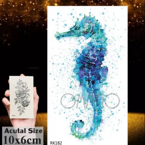 Seahorse Temporary Watercolor Tattoo for Children and Women