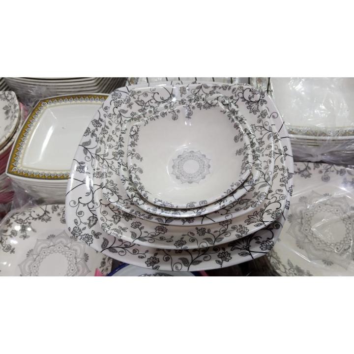 Set of 24 -  High Quality Melamine Plastic Dinner Set, Durable, BPA-Free Plates, Bowls, Serving Bowls, Rice Dish Set Great for Outdoor or Casual Meals