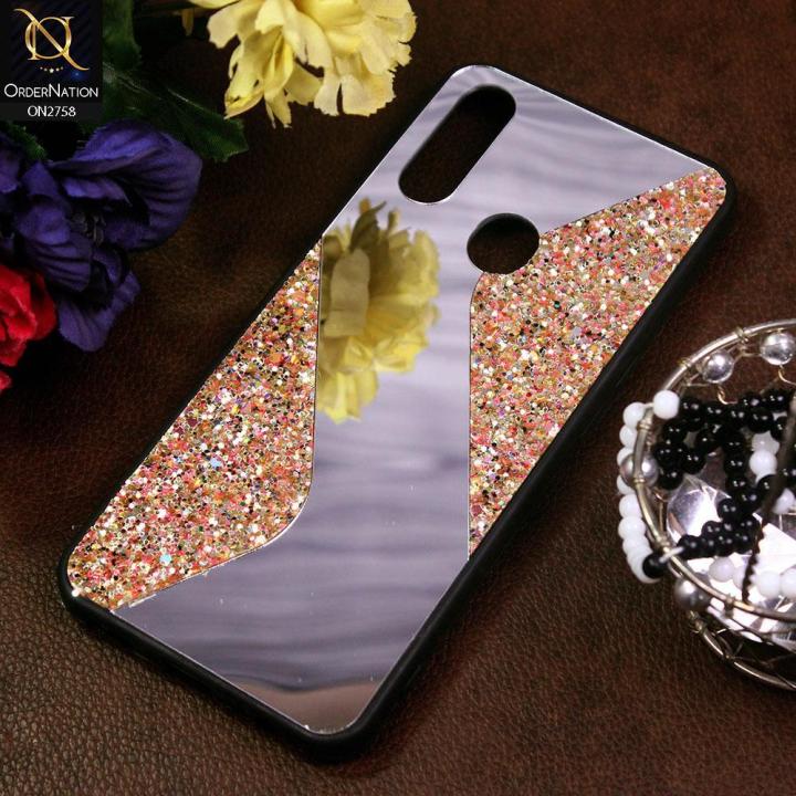 Oppo_ A31 Cover - Golden - Rhimestones Mirror Waves Soft Case