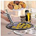 Cookie Press Biscuit Maker Cake Decoration with 10 Stainless Steel Cookie Discs and 4 Nozzles - Silver. 