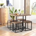 5 Piece Dining Table Set, Dining Set for 4 with Square Stools, Small Kitchen Table Set with Metal Frame, Compact Design for Small Space, Home Kitchen. 