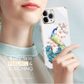 Hontinga for Infinix Smart 7 Back Cover（Free Lanyard）Luxury 6D Plating Cartoon Peacock Side Pattern Case Soft Silicone Square Mobile Cover. 