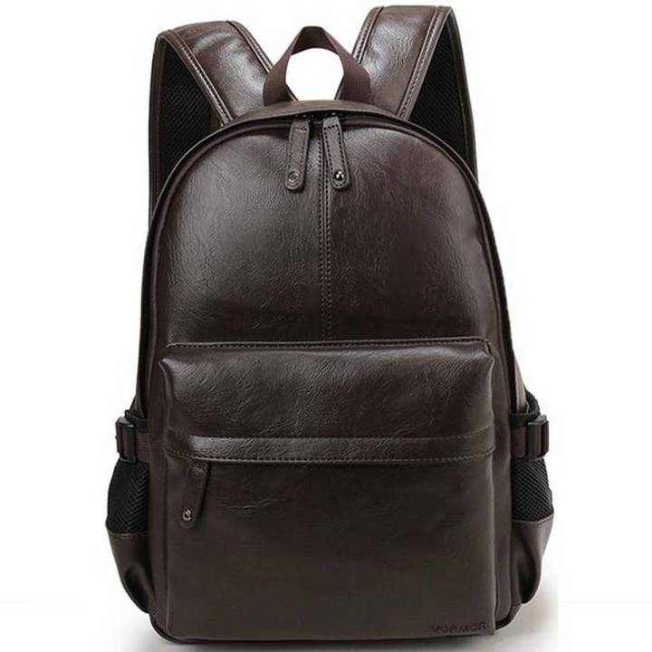 PU Leather College Bag for Girls & Laptop Backpack - Black & Coffee, 17-inch Compatibility