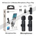 K9 2 in 1 Dual Microphone Mic Plug & Play USB Type C & iOS Wireless Lavaliere Microphone Auto Sync Noise Reduction NO APP or Bluetooth Needed- Dual Mic. 