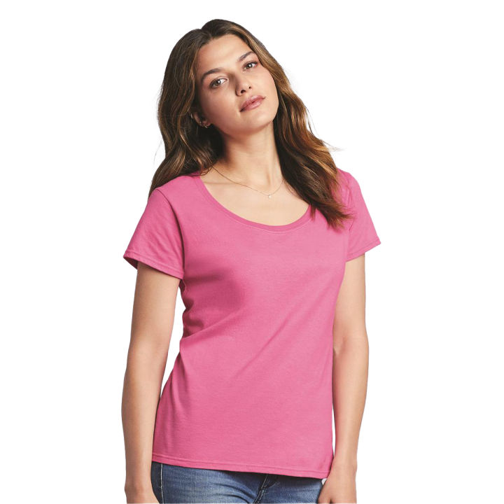 Deep Neck Short Length Ladies T Shirt
